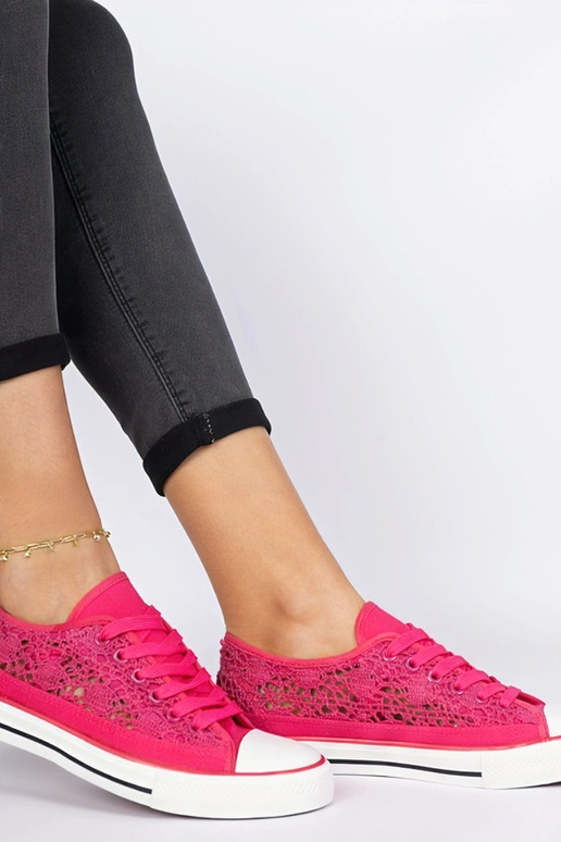 Rožiniai ażurowi moteriški bateliai Saha