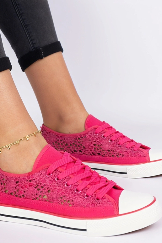 Rožiniai ażurowi moteriški bateliai Saha