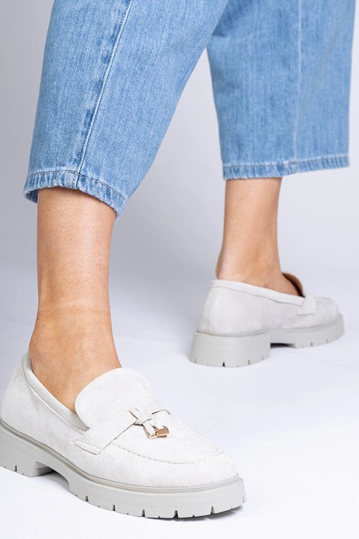 Pilki elegantiški mokasinai iš... Pilki elegantiški mokasinai iš...