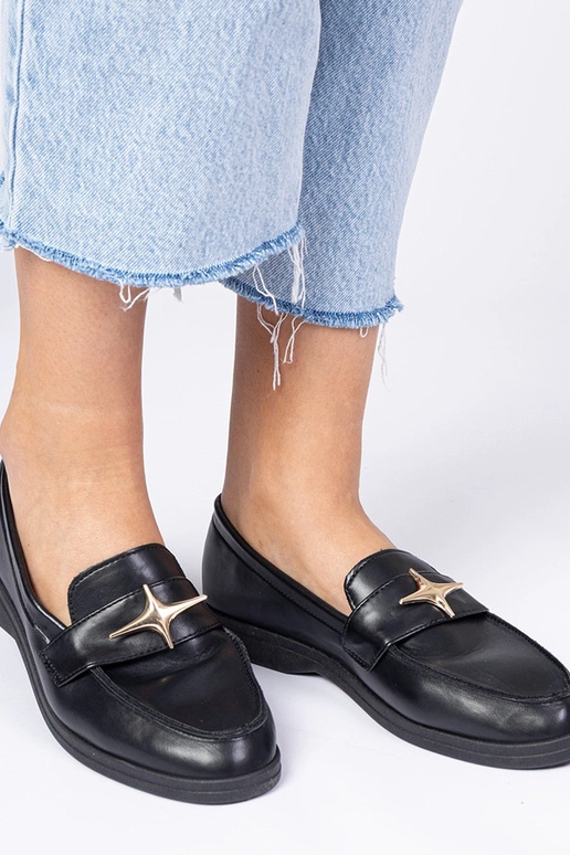 Juodi moteriški mokasinai su auksine...