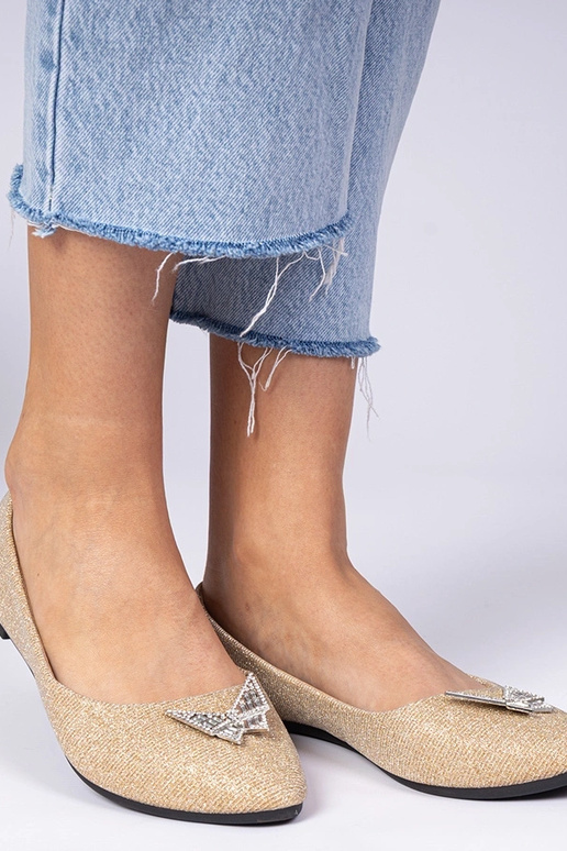 Aukso moteriškos balerinų bateliai su...