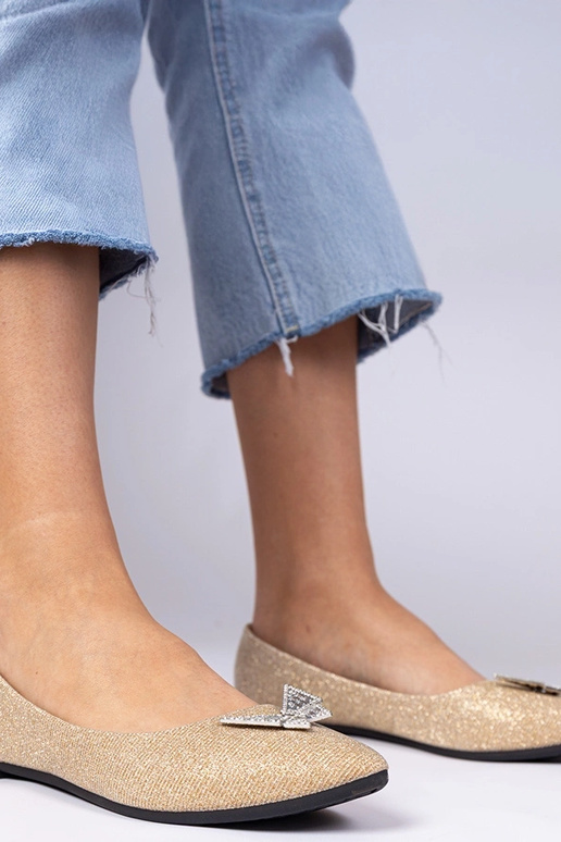 Aukso moteriškos balerinų bateliai su...