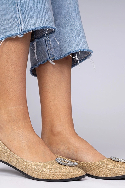 Aukso moteriškos balerinų bateliai su...