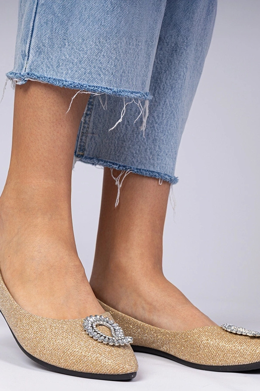 Aukso moteriškos balerinų bateliai su...