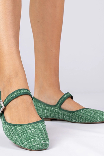 Žali moteriški balerinos su sagtimi ir kristalais Piona