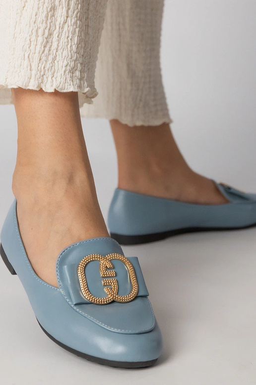 Balti moteriški mokasinai su auksiniu...