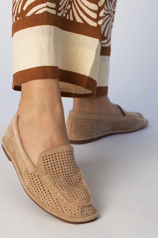 Smėlio spalvos ažūriniai mokasinai iš...