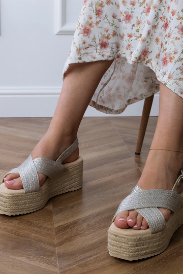 Smėlio spalvos sandalai espadriliai ant platformos su dirželiais, „Olisa" 2