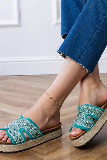 Žalios espadrilės su cirkoniais ir akmenukais Najros