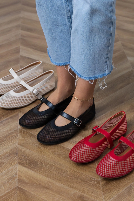 Raudonos tinklelinės balerinos su... Raudonos tinklelinės balerinos su...