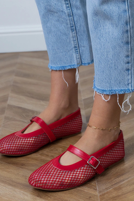 Raudonos tinklelinės balerinos su... Raudonos tinklelinės balerinos su...