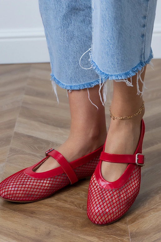 Raudonos tinklelinės balerinos su... Raudonos tinklelinės balerinos su...