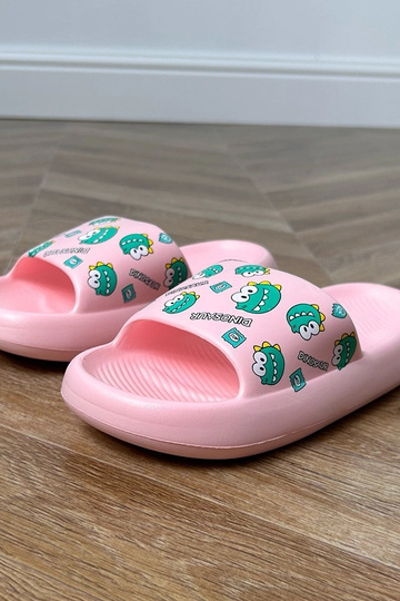 Rožinės vaikų šlepetės su spaudiniais Dinos 2