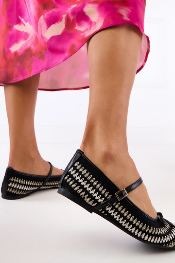 Juodos medžiaginės balerinų tipo bateliai su sagtelėmis ir kaspinėliais Kaos