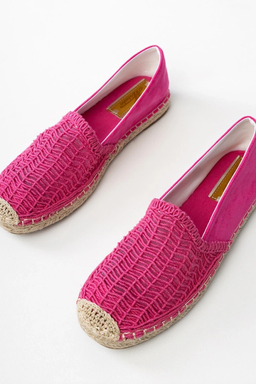 Rožinės ažūrinės espadrilės ant platformos Plevis 2