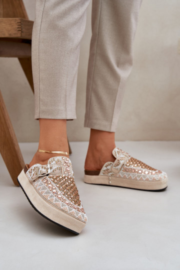 Dekoruotos Šlepetės su platforma smėlio spalvos Terfitra 2