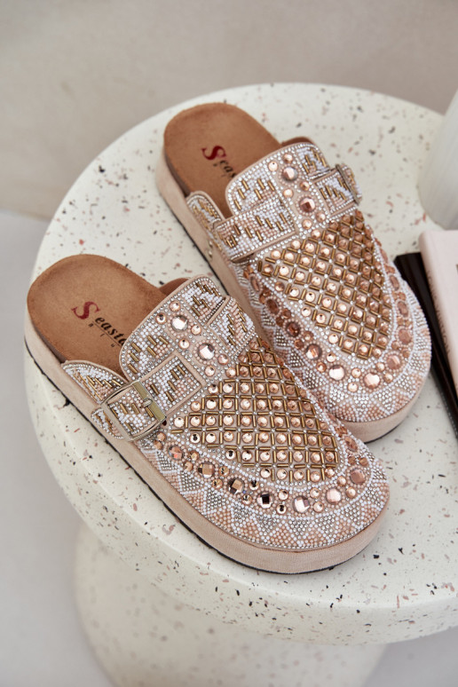 Dekoruotos Šlepetės su platforma smėlio spalvos Terfitra