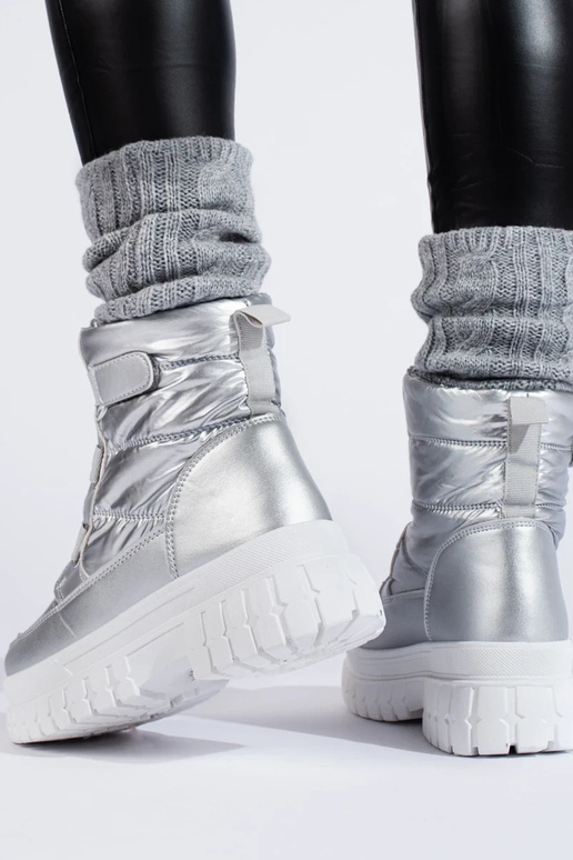 Moteriški sniego batai Velcro sidabras Moteriški sniego batai Velcro sidabras