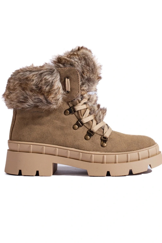 batai moterų su kailiuku rudos spalvos