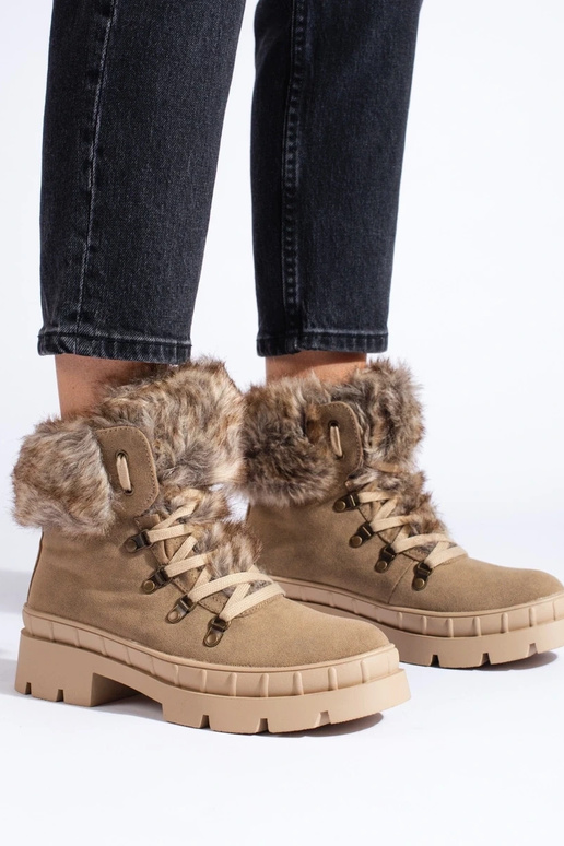 batai moterų su kailiuku rudos spalvos