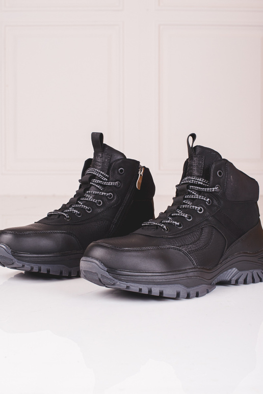 Vyriški batai su kailiuku juodos spalvos
