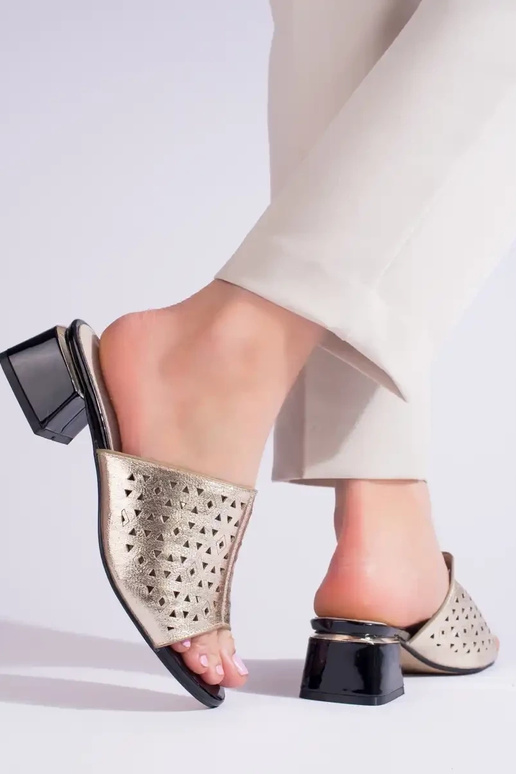 aukso spalvos  Šlepetės   žemu kulnu...