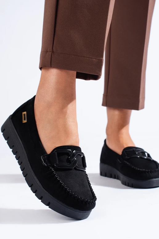 iš zomšos juodos spalvos mokasinai su...