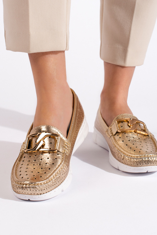 aukso spalvos moteriški mokasinai