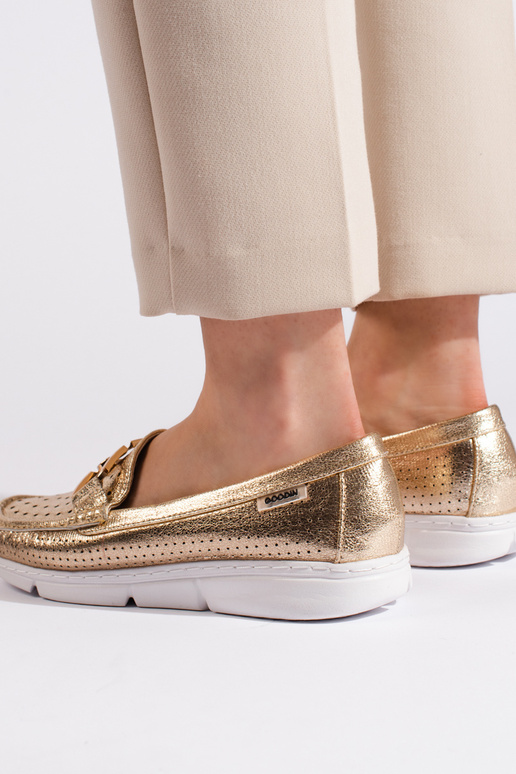 aukso spalvos moteriški mokasinai