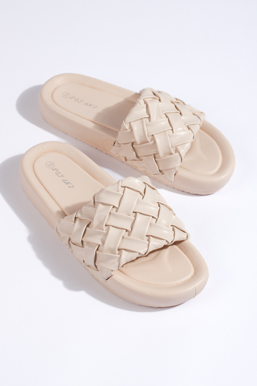 su raštais smėlio spalvos Šlepetės