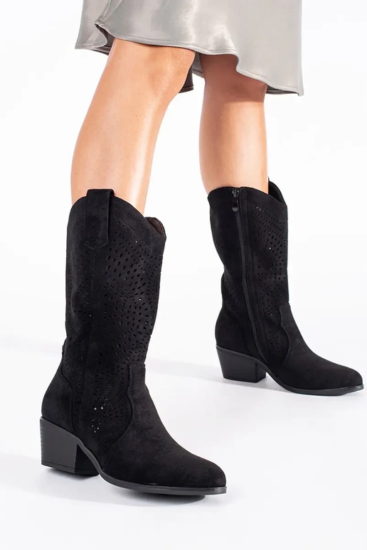 juodos spalvos ažūriniai kaubojiški...