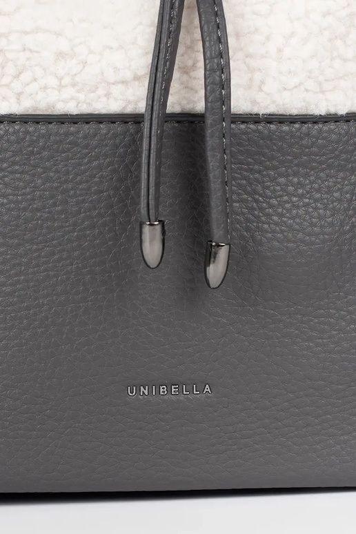 Pilka elegantiška rankinė su kailiuku