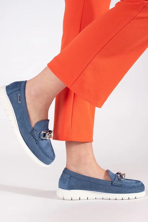 Mėlyni mokasinai iš zomšos su grandine