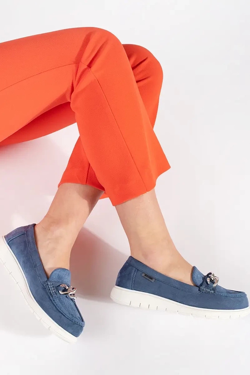 Mėlyni mokasinai iš zomšos su grandine