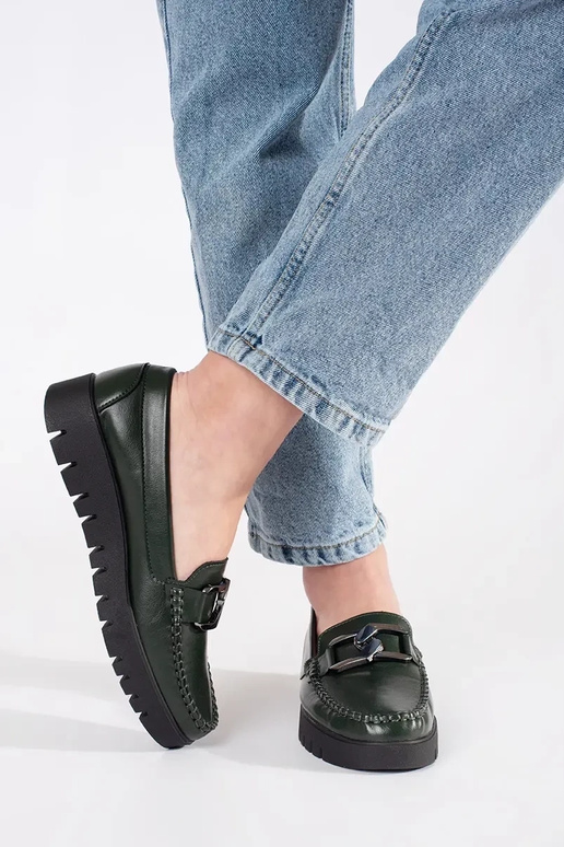 Chaki spalvos mokasinai su platforma