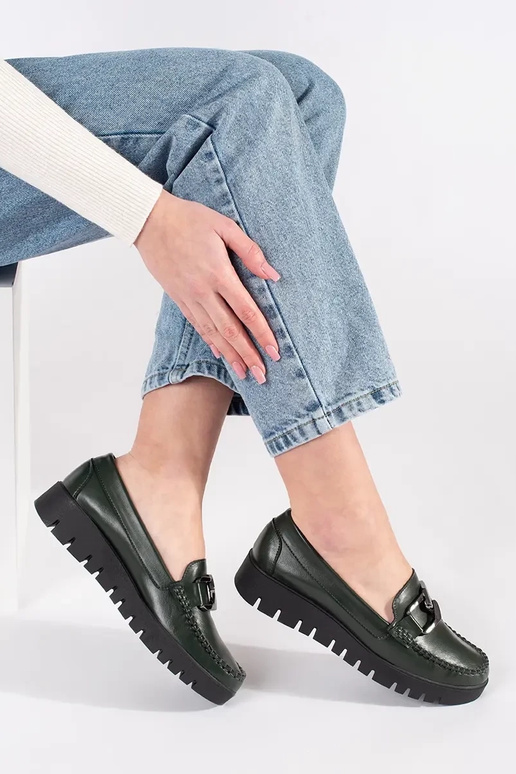 Chaki spalvos mokasinai su platforma