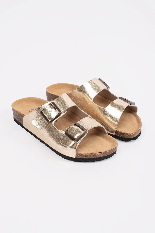 Aukso spalvos šlepetės ant plokščio pado Aukso spalvos šlepetės ant plokščio pado