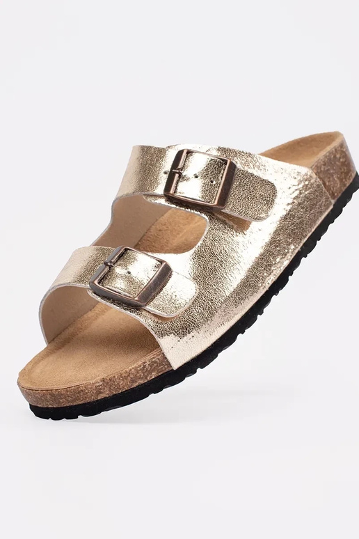 Aukso spalvos šlepetės ant plokščio pado Aukso spalvos šlepetės ant plokščio pado