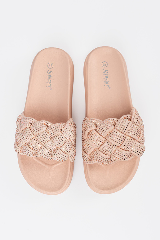 Šlepetės su kristalais rožinės spalvos