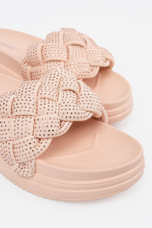 Šlepetės su kristalais rožinės spalvos