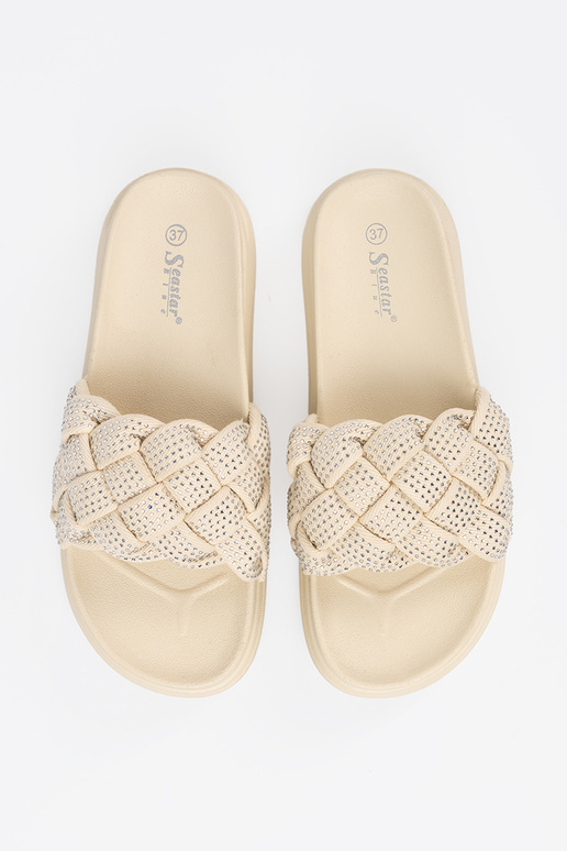 Šlepetės su kristalais ryškiai smėlio...