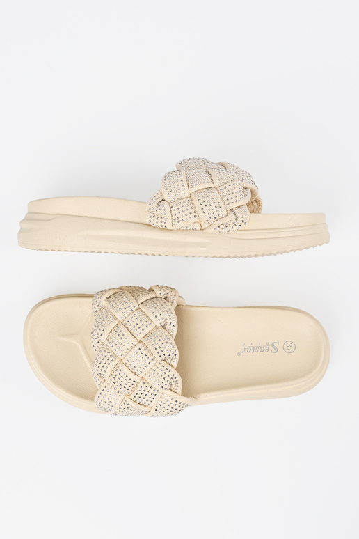 Šlepetės su kristalais ryškiai smėlio...