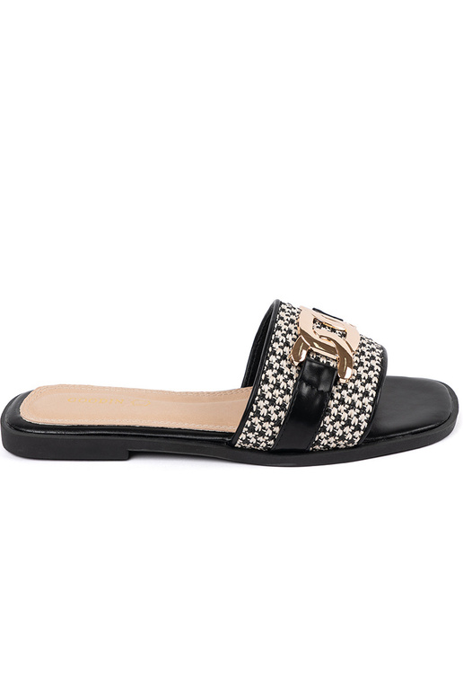 Moteriškos juodos-baltos šlepetės su...