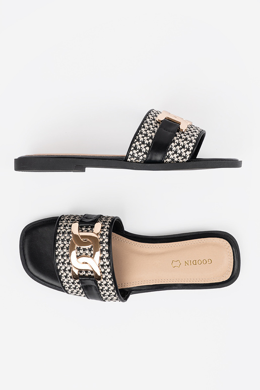 Moteriškos juodos-baltos šlepetės su...