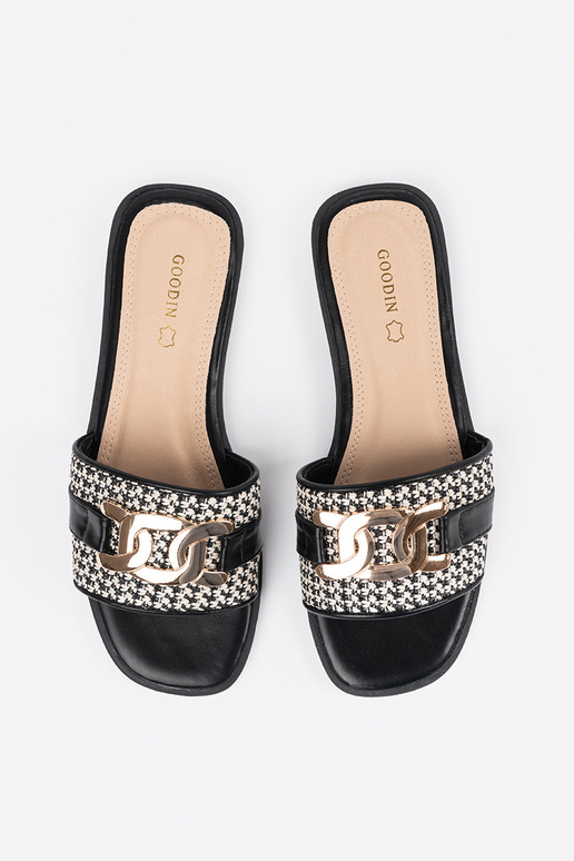 Moteriškos juodos-baltos šlepetės su...