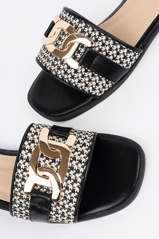 Moteriškos juodos-baltos šlepetės su...