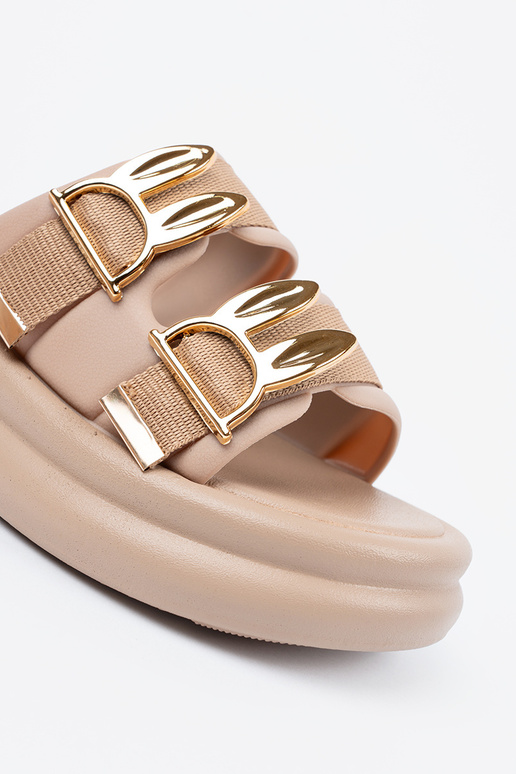 Smėlio spalvos šlepetės su auksinėmis...