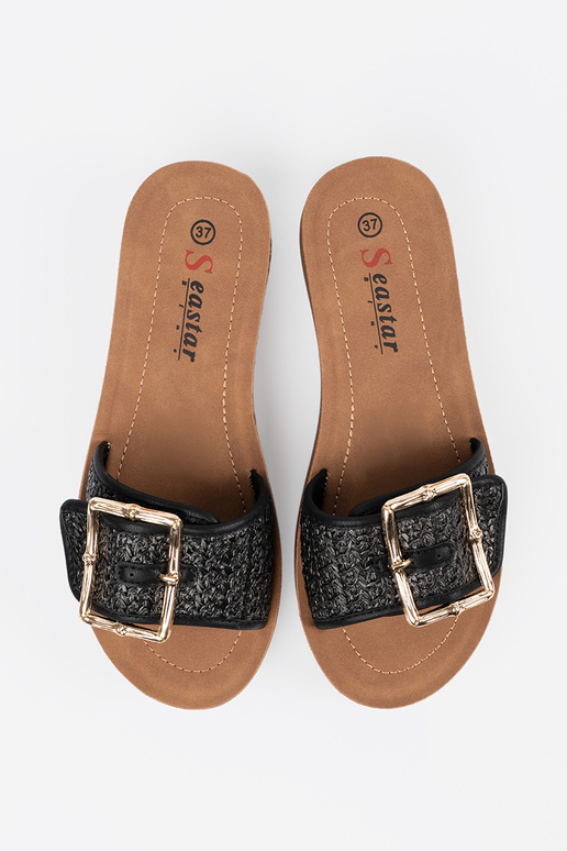 Juodos spalvos šlepetės su auksine...