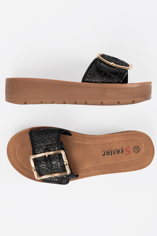 Juodos spalvos šlepetės su auksine...