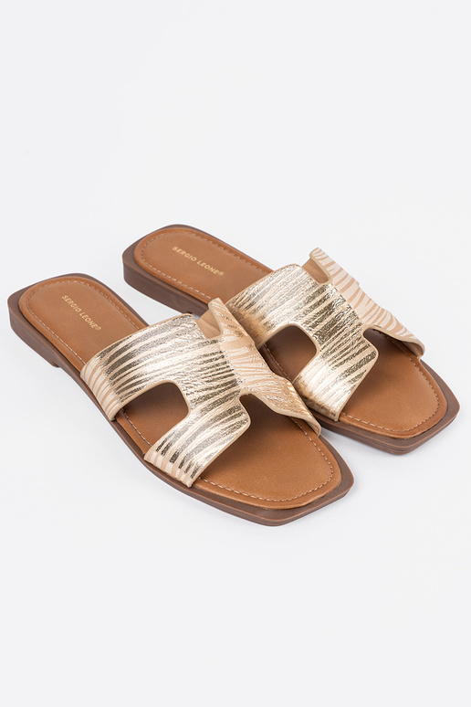 Aukso spalvos šlepetės su kvadratine...